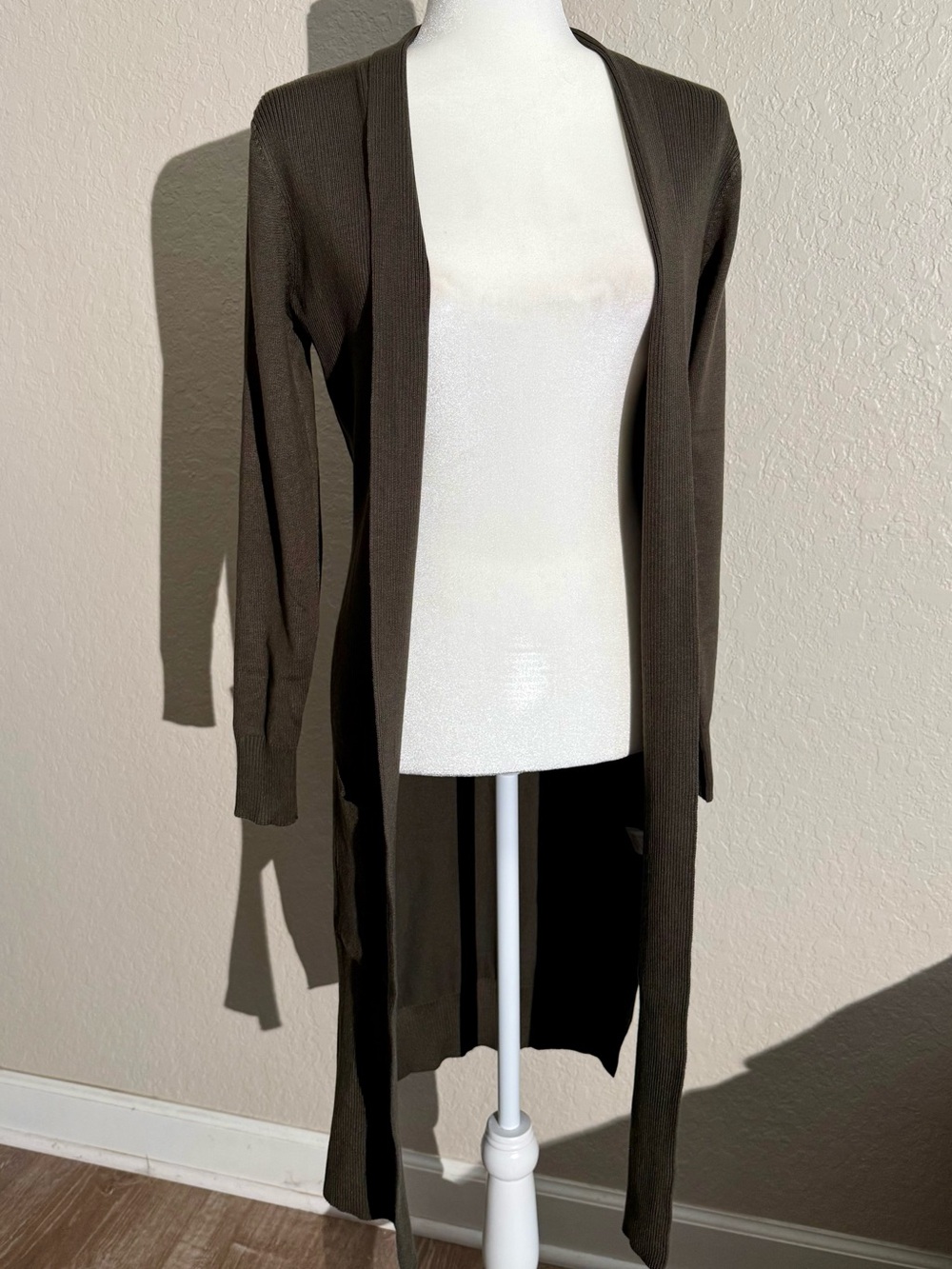 Miracle USA Dark Olive Green Longline Duster Cardigan NWT Medium